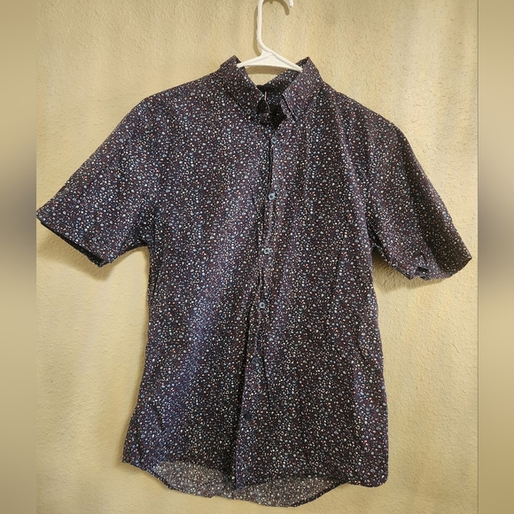Zara Navy Floral Button Down Shirt - Picture 1 of 6